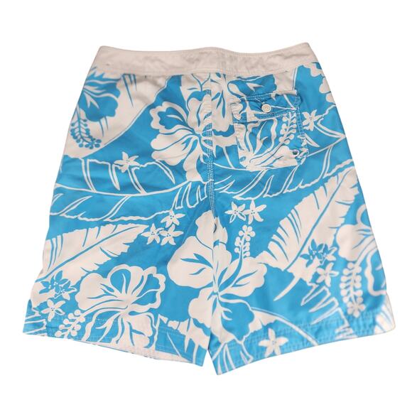 Abercrombie Fitch Board Short sz L Men Hawaiian Hibiscus Tropical Blue White 21" - Picture 2 of 12